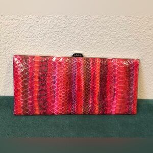 Lodis Vibrant Red and Pink Snakeskin Clutch